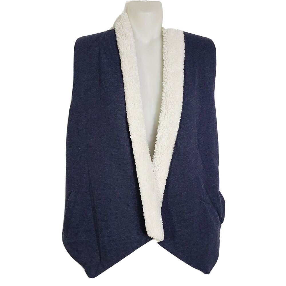 Mudd Girls Vest Size 16 Blue Faux Fur Lined Open Front Cardigan Pockets